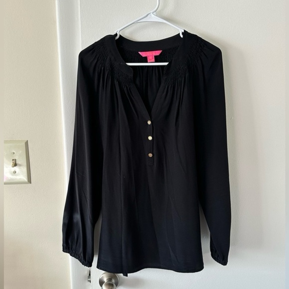 Lilly Pulitzer Black Elsa Blouse Top Silk Size XS
